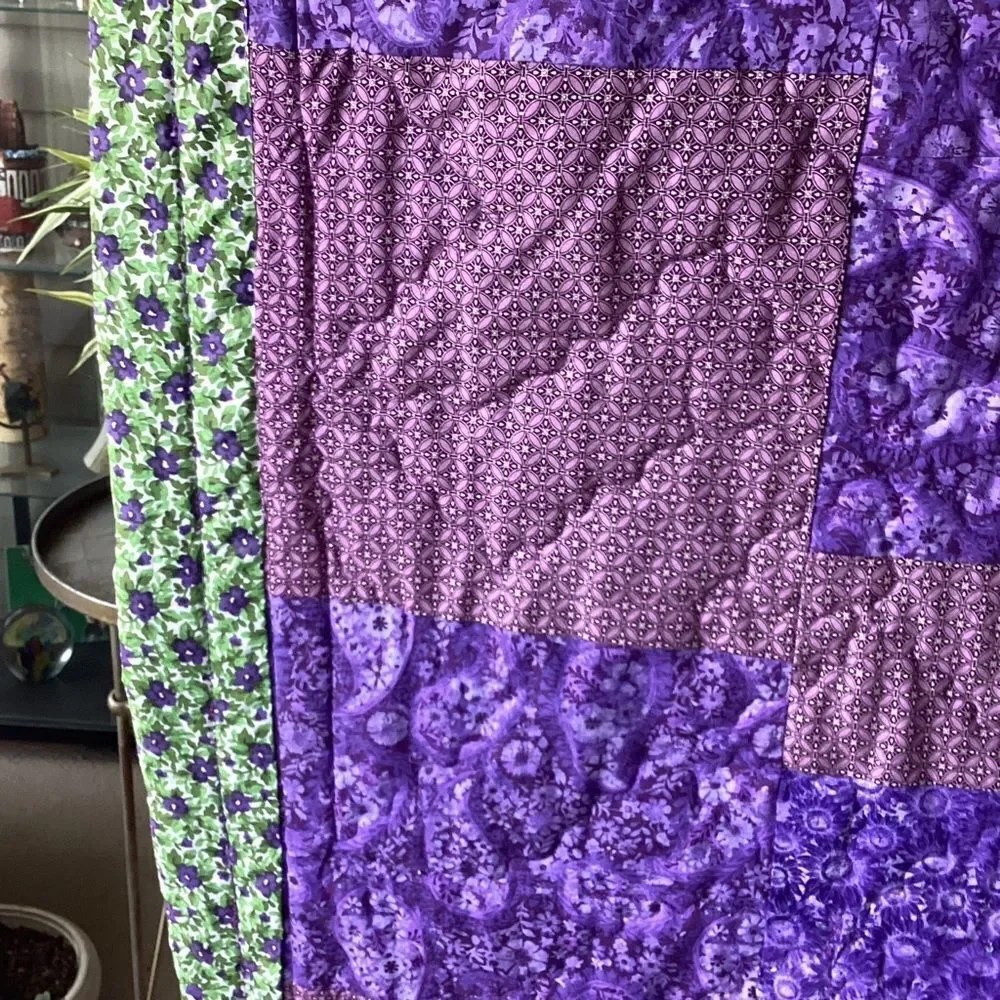 NWT Hand Crafted Greens and Purples Quilt
